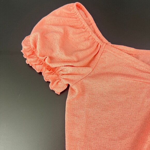 Abound Coral Puff Sleeve Textured Knit Top With Ruffle Trim  - Womens M - Picture 5 of 8